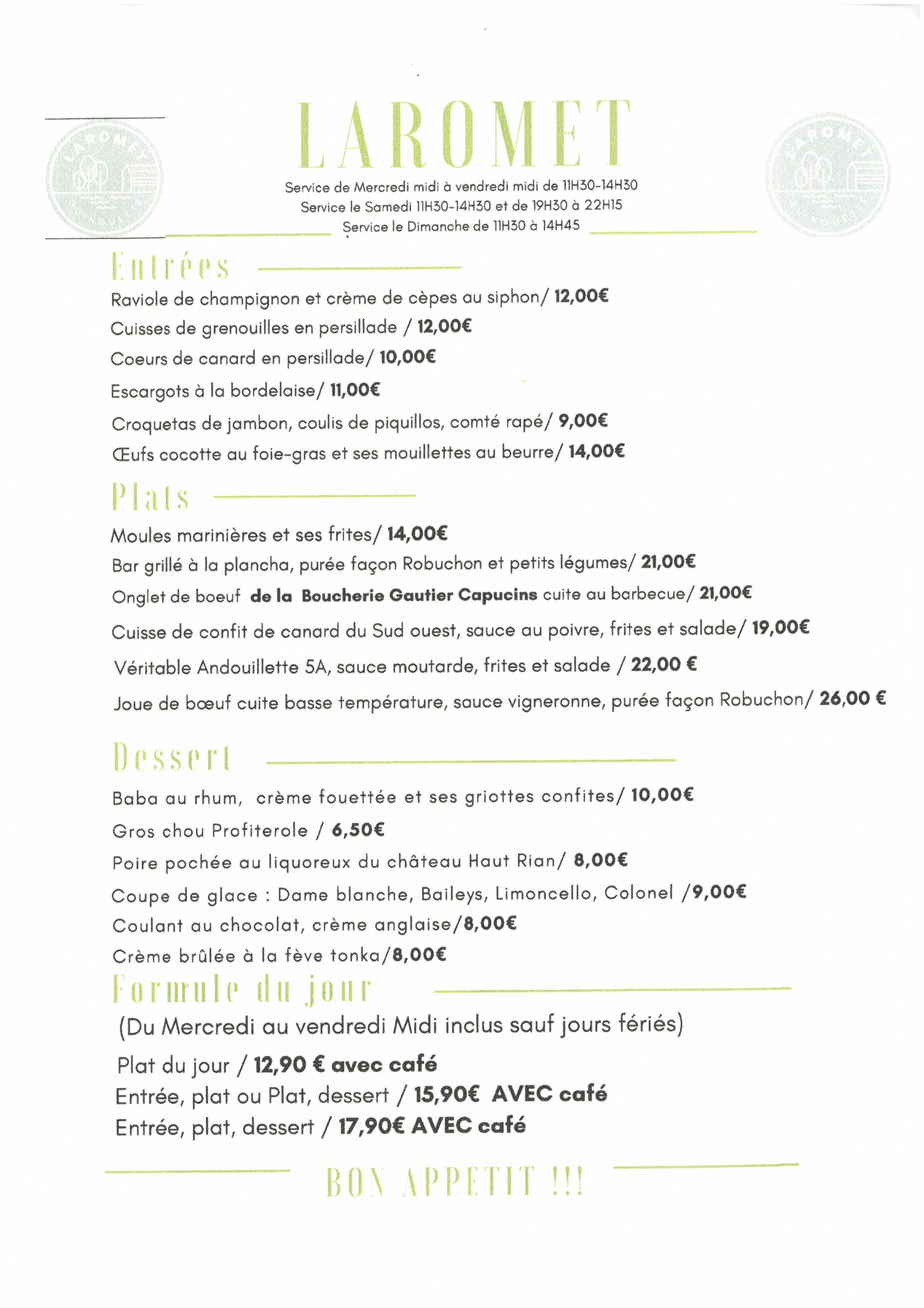 menu Laromet 2025